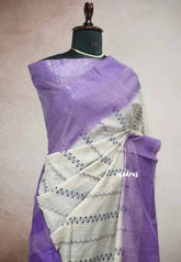 Sithara - Semi Tussar saree with gicha texture small embroidery - Purple with jute